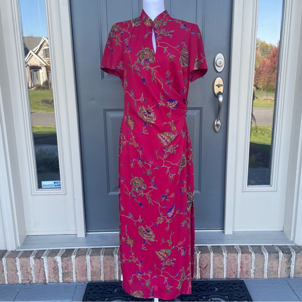 David Warren Vintage 80’s Asian Inspired Red Dress Women’s Size 12 - Picture 3 of 16